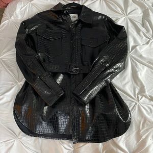 Zara faux alligator print leather jacket